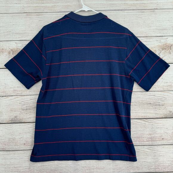Vintage 80's Disney Mickey Mouse Striped Polo Shirt Men's Large Navy Blue/Red - Picture 2 of 11